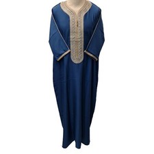 Moroccan Cotton Blend Royal Blue 3-Quarter Sleeve Thobe Jubba Kandora Dishdasha
