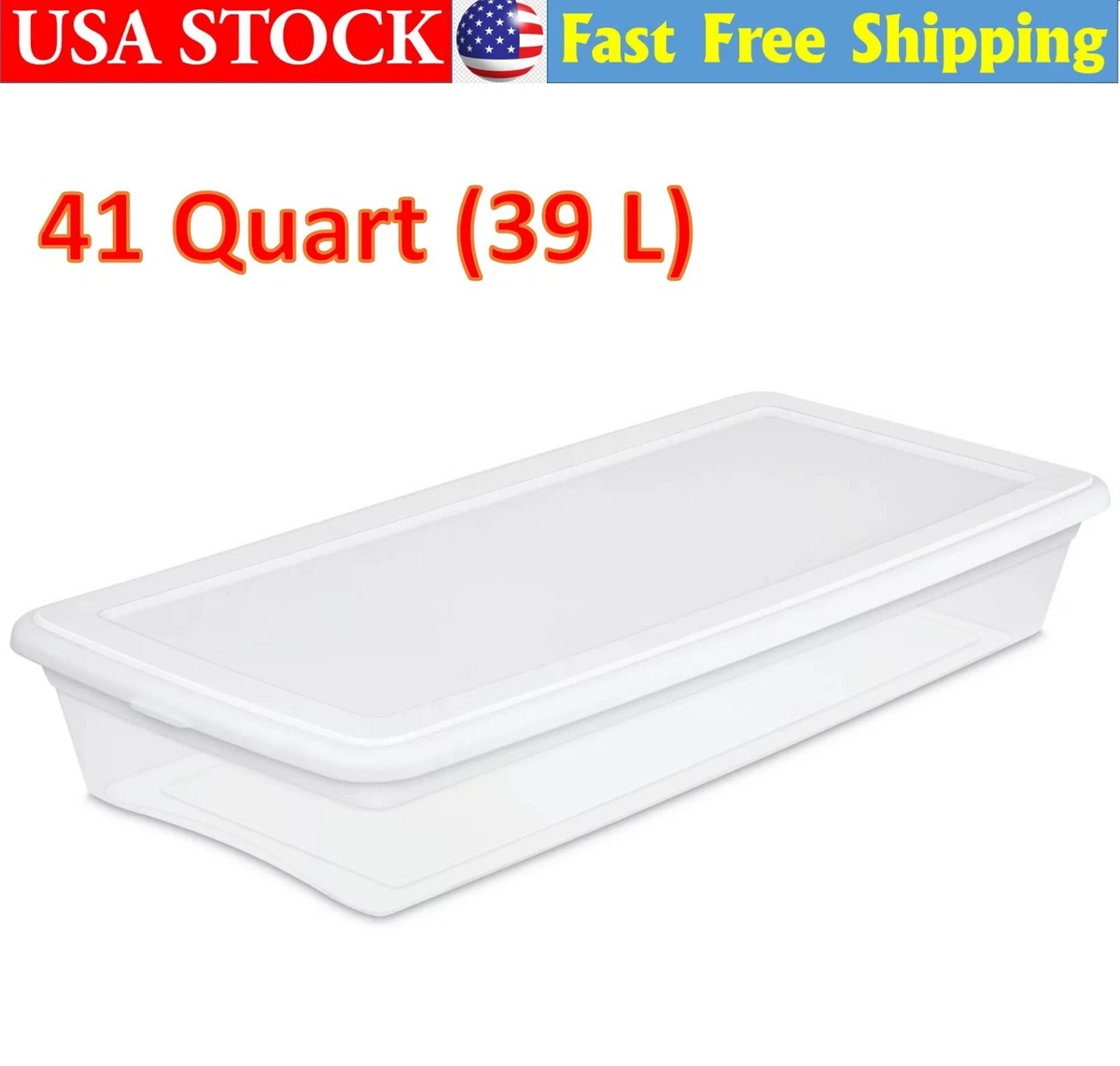 41 Qt 39 L Under The Bed Plastic Storage Box Long Shallow Profile Waterproof