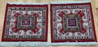 Two Handmade Wool Cushion Rugs with Sumack & Kilim & Knotted Weave 20"x20" inch