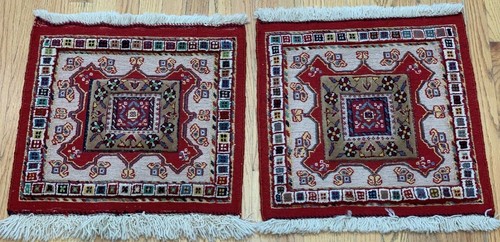 Two Handmade Wool Cushion Rugs with Sumack & Kilim & Knotted Weave 20"x20" inch - 第 1/12 張圖片