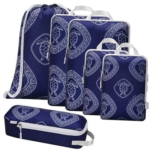 Compression Packing Cubes for Carry On Luggage - 6 Piece Set Blue Turtle-image