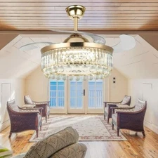 42" Crystal Ceiling Fan with Light and Bluetooth Speaker Chandelier with 6 Speed