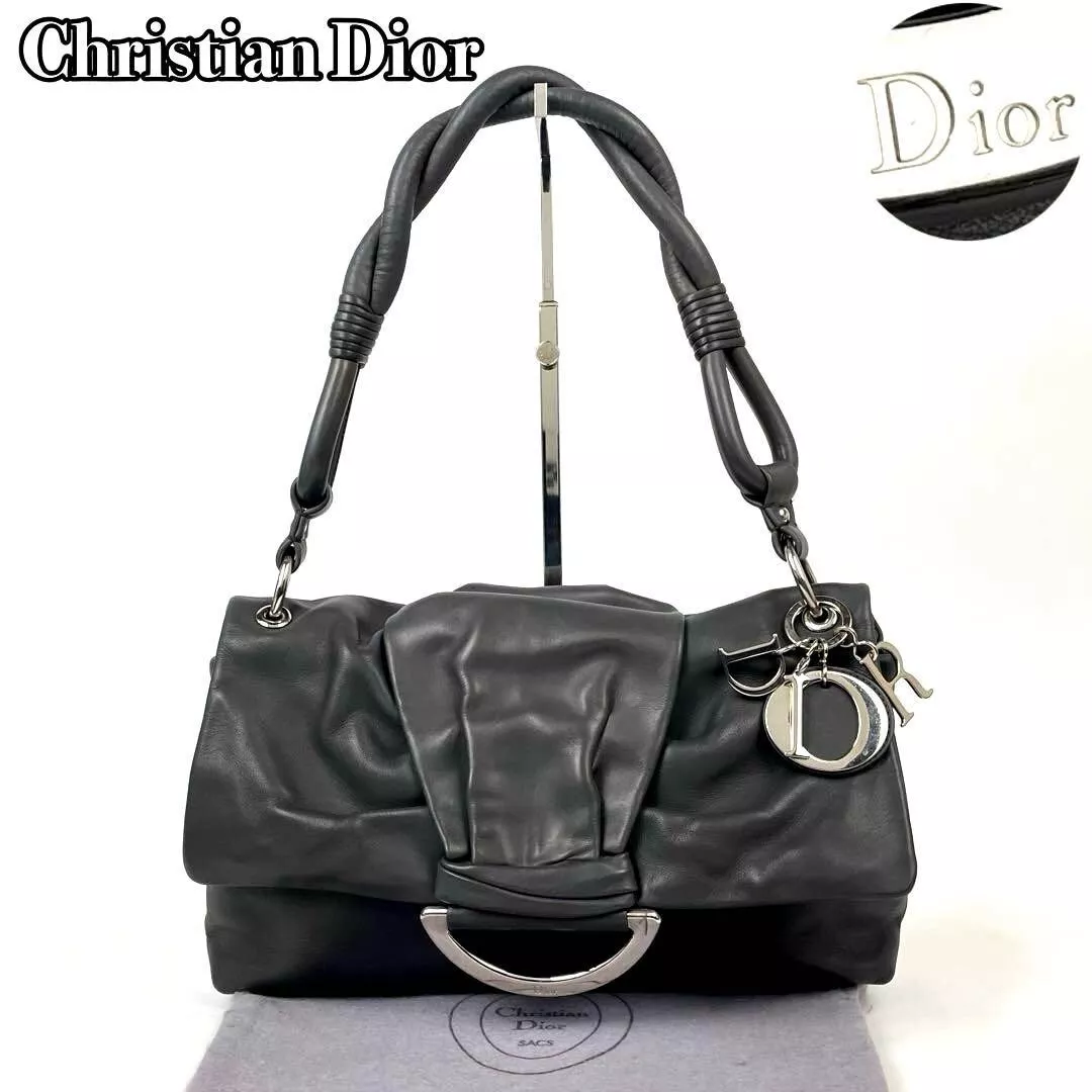 Sac une épaule CHRISTIAN DIOR trotteur cuir gris vintage