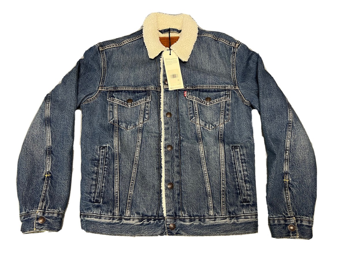 New Levis Sherpa Trucker Jacket Medium Denim Wash - Men's