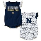 Navy Midshipmen Ncaa Infant Navy/White "Polka Fan" 2 Piece Creeper Set