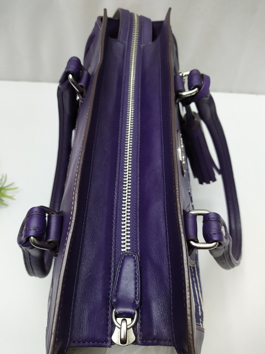 Coach Legacy Purple Canvas Leather Trim Zebra Printed Tassel Tote