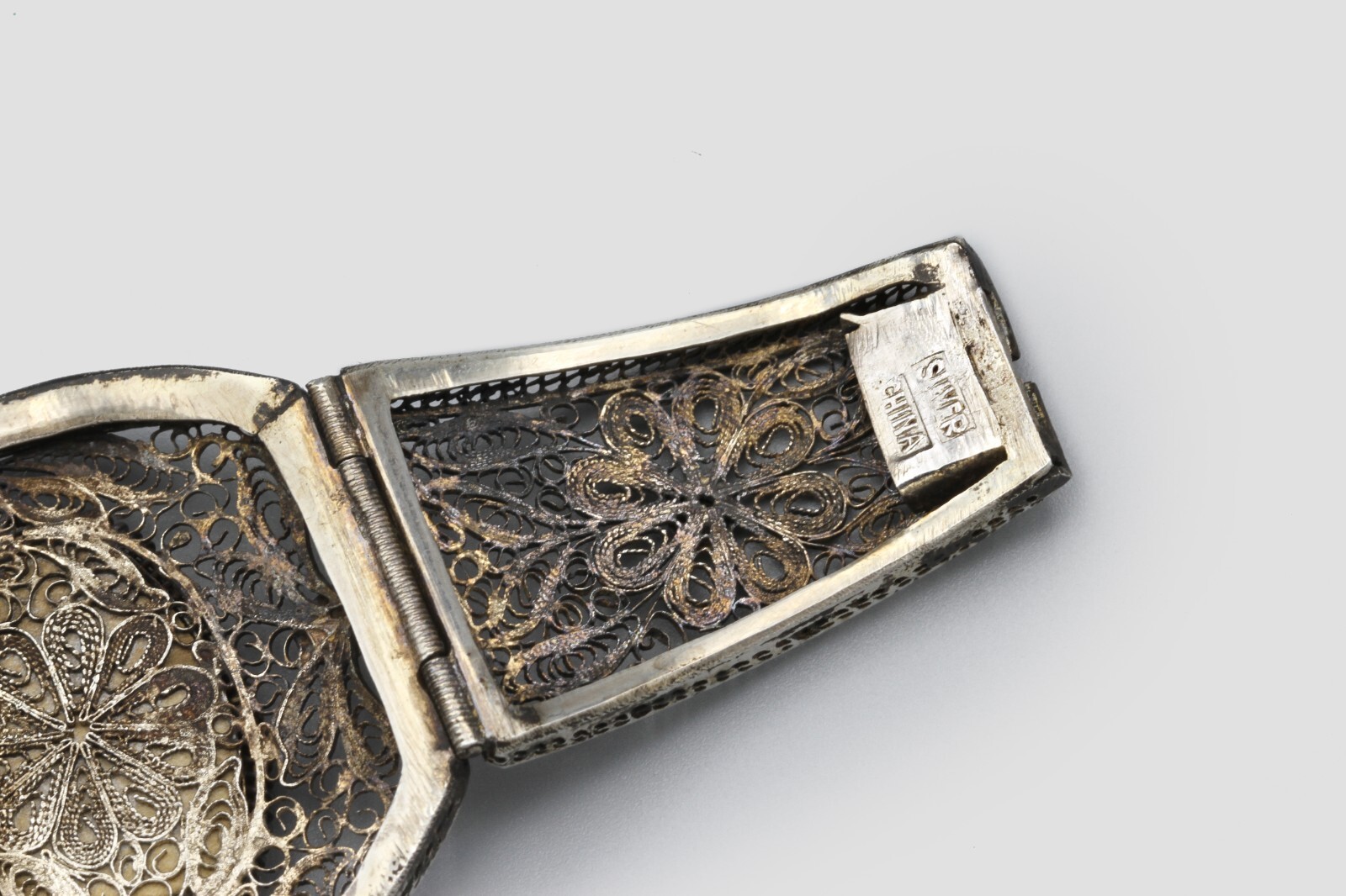 800 Silver Hand Painted Panel Bracelet, Antique 1… - image 5