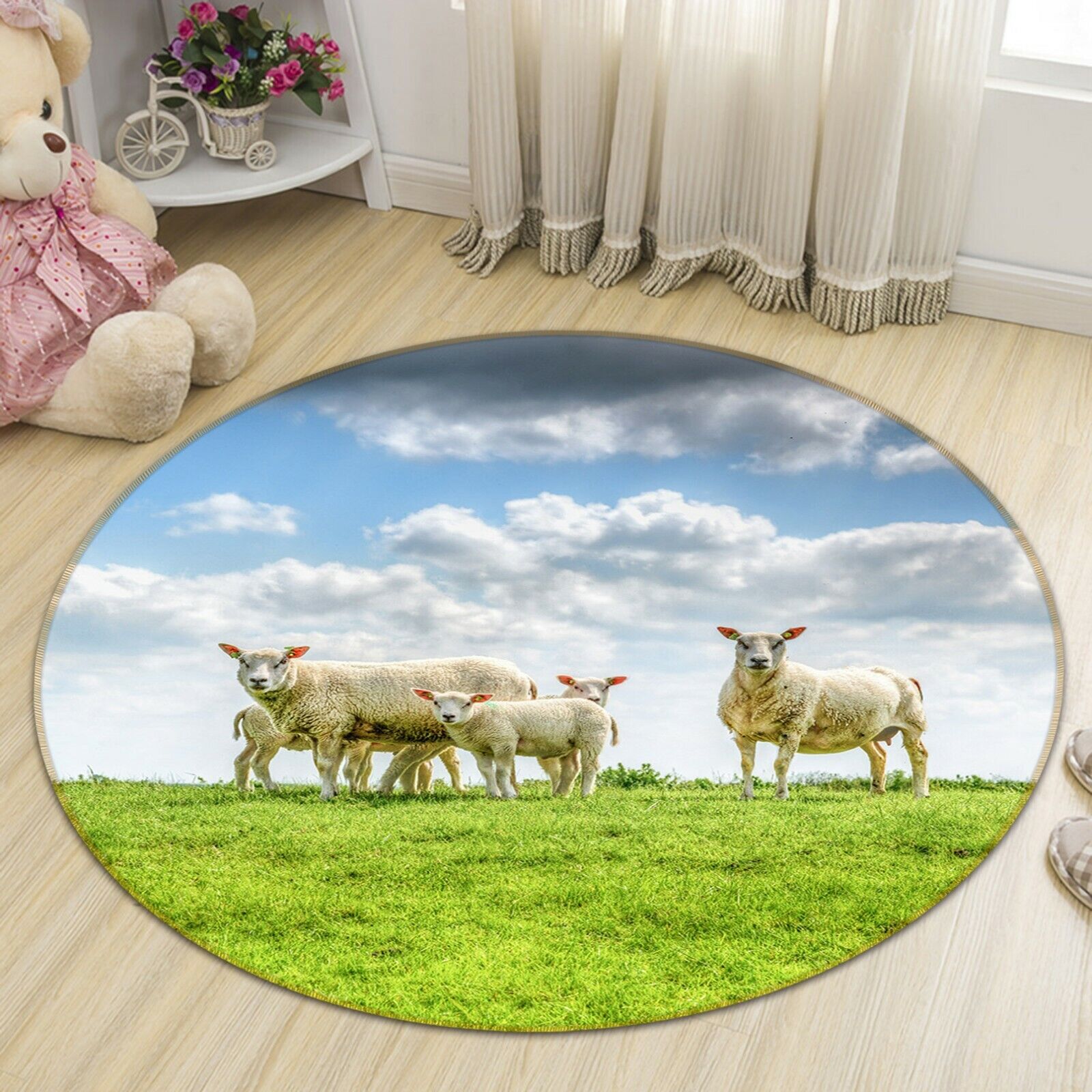 3D Sheep Prairie C80 Animal Non Slip Rug Mat Round Elegant Carpet Wendy Obfite zapasy