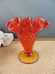Vintage Amberina Hobnail Pedestal Bud Vase
