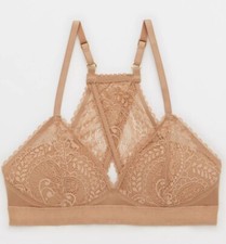 Aerie Real Power Cappuccino Brown Wireless Push Up Paisley Lace Bra Size 32C