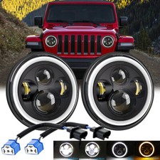 Pair 7 Inch Round Led Headlights For Jeep Wrangler Jk Lj Tj Cj Halo Angel Eyes