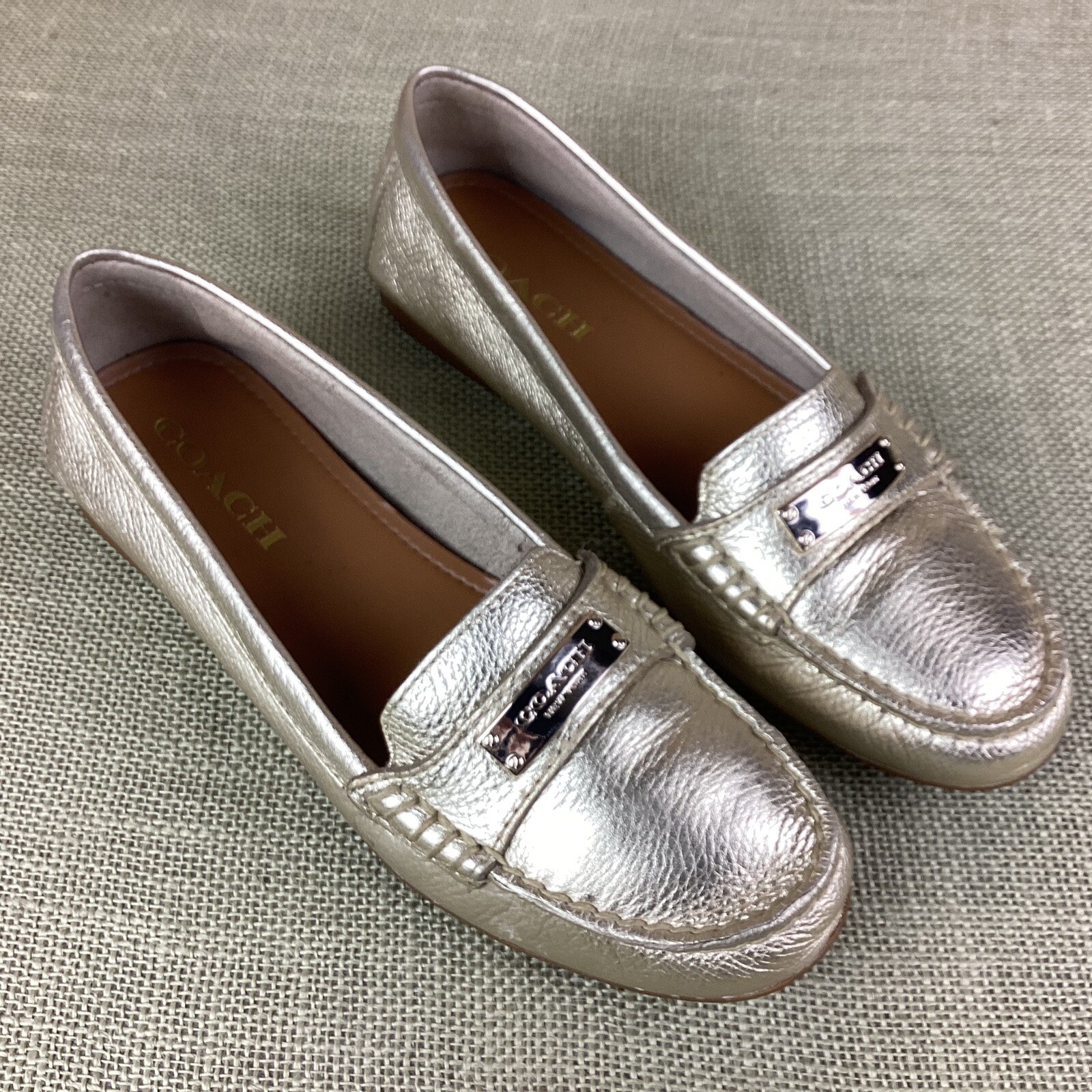 Coach Leather Loafers Metallic Gold Comfort Shoes "F… Gem