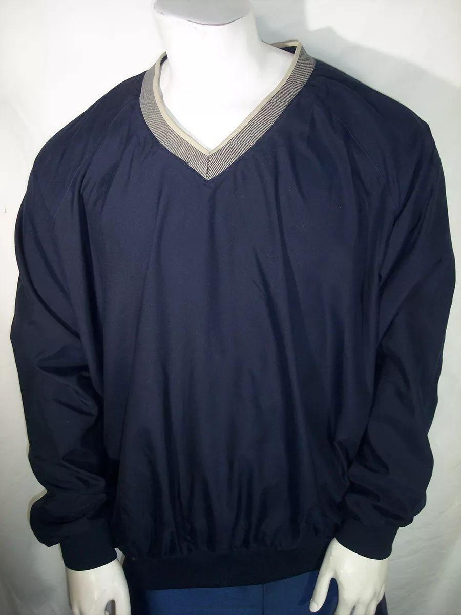 New Vintage La Mode XXL Navy Poly V-neck Rain/Windbreaker Golf Jacket USA
