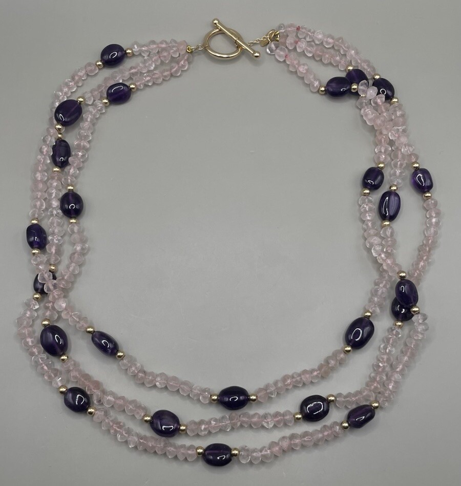 Zoe B Women's Necklace 14K Yellow Gold Purple Amethyst Pink Rose