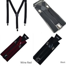 US 4 Pack Wide Suspenders For Mens Adjustable Clip-On Y-Back Heavy Duty Black