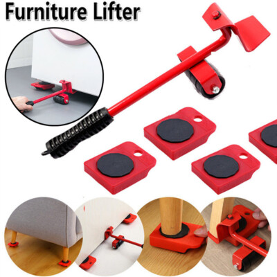 1xHeavy Furniture Moving System Lifter Kit with 5Pcs Slider Pad Roller Move Tool