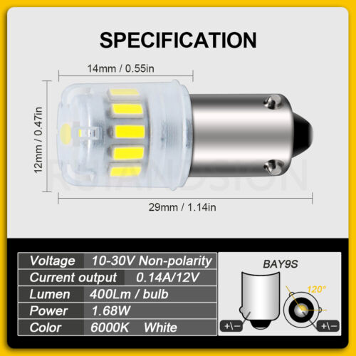1pair White 10-30V BAY9S H21W LED Bulb For Reverse Backup Side Maker Light Bulb - Picture 2 of 9