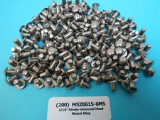 200 each 3/16” Military Standards MS20615-6M5 Nickel Alloy Solid Rivets Aircraft