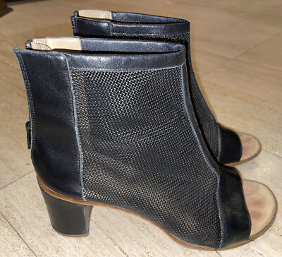 MM6 Maison Margiela Black leather Open Toe Mesh Booties 39.5 9