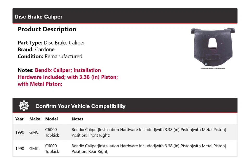 Pinza de freno de disco Cardone GMC C6000 1990 Topkick Foto 2 de 4