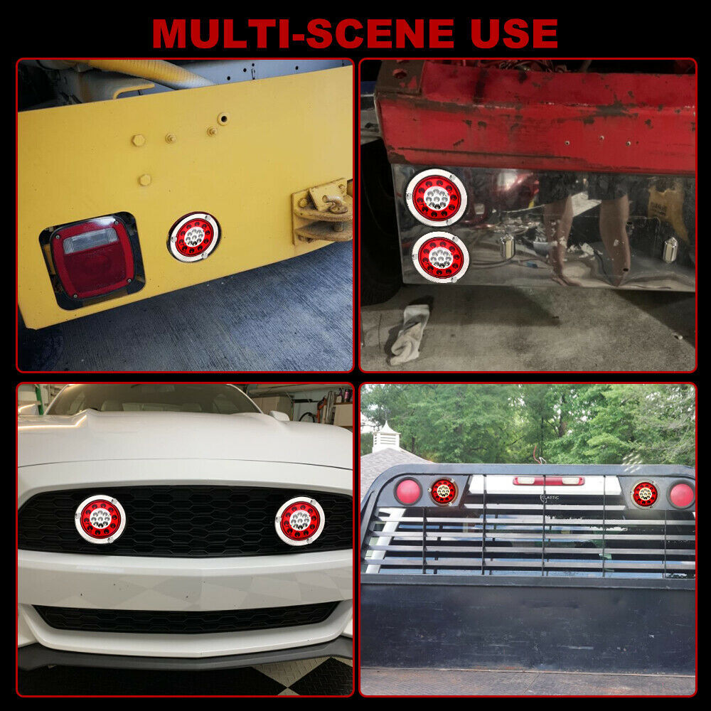 8X 4INCH Round Red/Amber 16 LED Truck Trailer Brake Stop Turn Signal