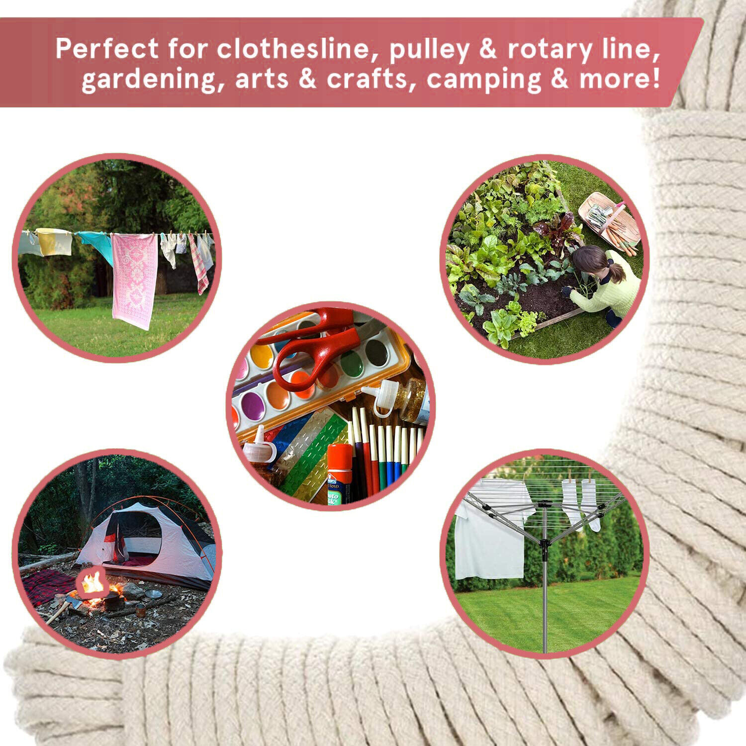 Traditional Strong Cotton Rope Washing Line Rope Clothes Dryer Twine Polley  Jute