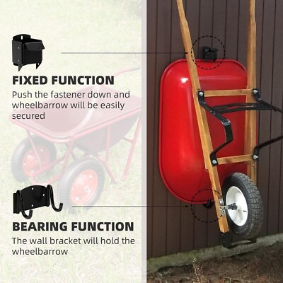 Heavy Duty Steel Wheelbarrow Storage Hook – Wall Mount Garage Organizer With Spring-Loaded Latch & Silicone Pads