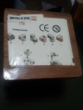 Wooden Cube Puzzle Brain Teaser with Box, Lid, Instructions Wood colored dots