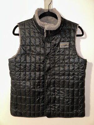 Patagonia Women’s Recycled Down Fleece Vest Drifter Grey Sz M Reversible 