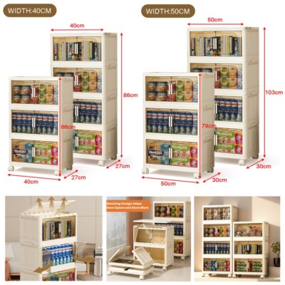 3/4-Tier Collapsible Storage Cabinet Box Organizers Storage Containers w/ Wheels