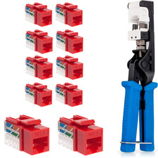 Punch Down Tool with Cat6 RJ45 Keystone Jack Red 45-Degree Network Set Kit