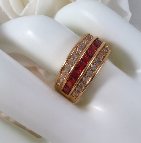 Vintage Jewellery Gold Ring with Rubies White Sapphires Antique Deco Jewelry - Picture 4 of 9
