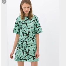 Zara Green Leaf Print Floral Dress,100% Cotton,size XS