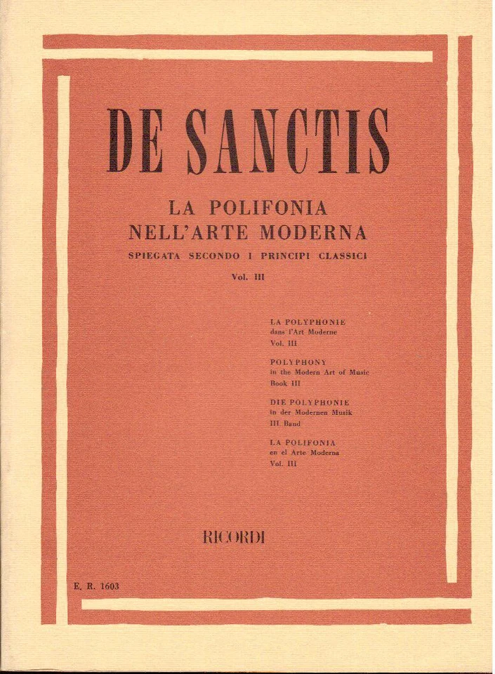 De Sanctis: La Polifonia Nell'Arte Moderna Volume III - Ricordi