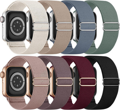 8 Pack Stretchy Nylon Braided Elastic Strap for Apple Watch Series 10 9 8 7 6 SE