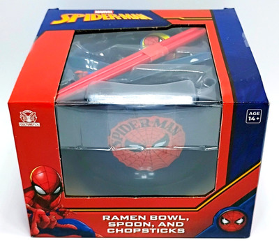 Marvel SPIDER-MAN CultureFly Ceramic Ramen Bowl 4Pc Set Spoon Chopsticks Rest