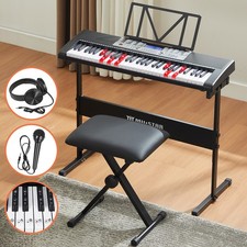 New Black 61 Key Lighted Up Piano Keyboard with Bench,Stand,Headphone,Microphone