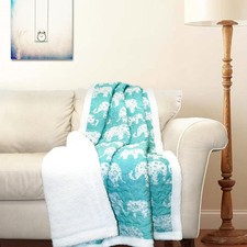 Elephant Parade Sherpa Throw Blanket 50" W x 60" L Aqua Elephant Blanket Kids
