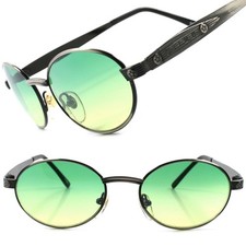 True Vintage Classic Old Fashioned Mens Womens Green Lens Round Oval Sunglasses