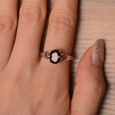925 Sterling Silver Red Garnet Solitaire Ring Natural Gemstone Women Ring