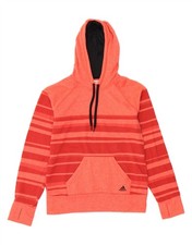 ADIDAS Womens Hoodie Jumper UK 14 Medium Red Striped Polyester DY13