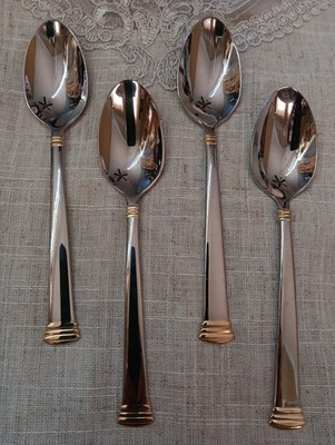 4 Teaspoons Lenox ETERNAL GOLD Accent Glossy Stainless Flatware  18/10