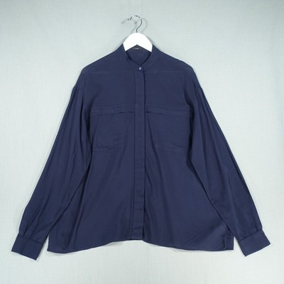 Joseph Hemd Bluse Damen 42 dunkelblau relaxed Oversize Band Kragen Georgette