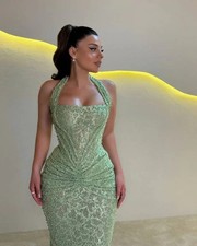 Design Fashion Green Charming Halter Evening Dress Sexy Beading Prom Dresses 