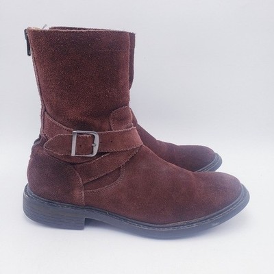 Cole Haan Marshall Tall Belted Moto Engineer Boot Men s 7.5 Chestnut Brown Suede