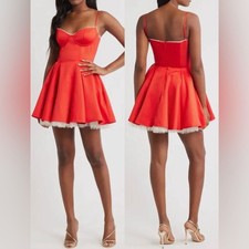 NEW House of CB Minimoiselle Bustier Stretch Satin Minidress Scarlet red SZ XL