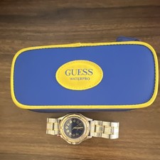 GUESS Waterpro Wristwatch Water-Resistant Black Dial Metal Band Gold Silver