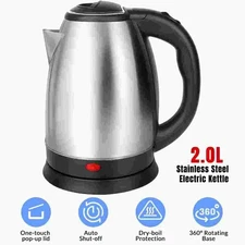 Electric Kettle 2L Stainless Steel Hot Water Boiler Fast Boil Cordless Auto Shut