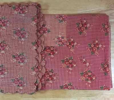 VTG April Cornell Trading Breakfast Cloth & Placemat Set Red Gingham Rose Floral