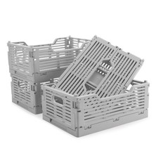 Vivikivi 4-Pack Plastic Crates for Storage, 8.66''x5.91''x3.54'', Gray